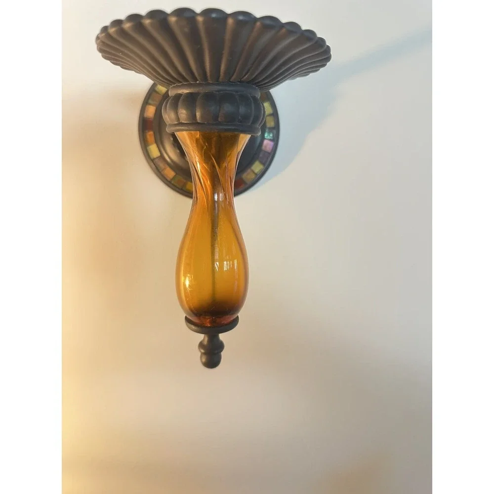 PartyLite Global Fusion Candle Holders Mosaic Glass Pair Of Wall Sconce Retired